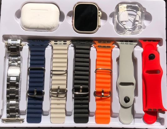 Smart Watch + Airpords + 7 Straps + chargers | 50% Off